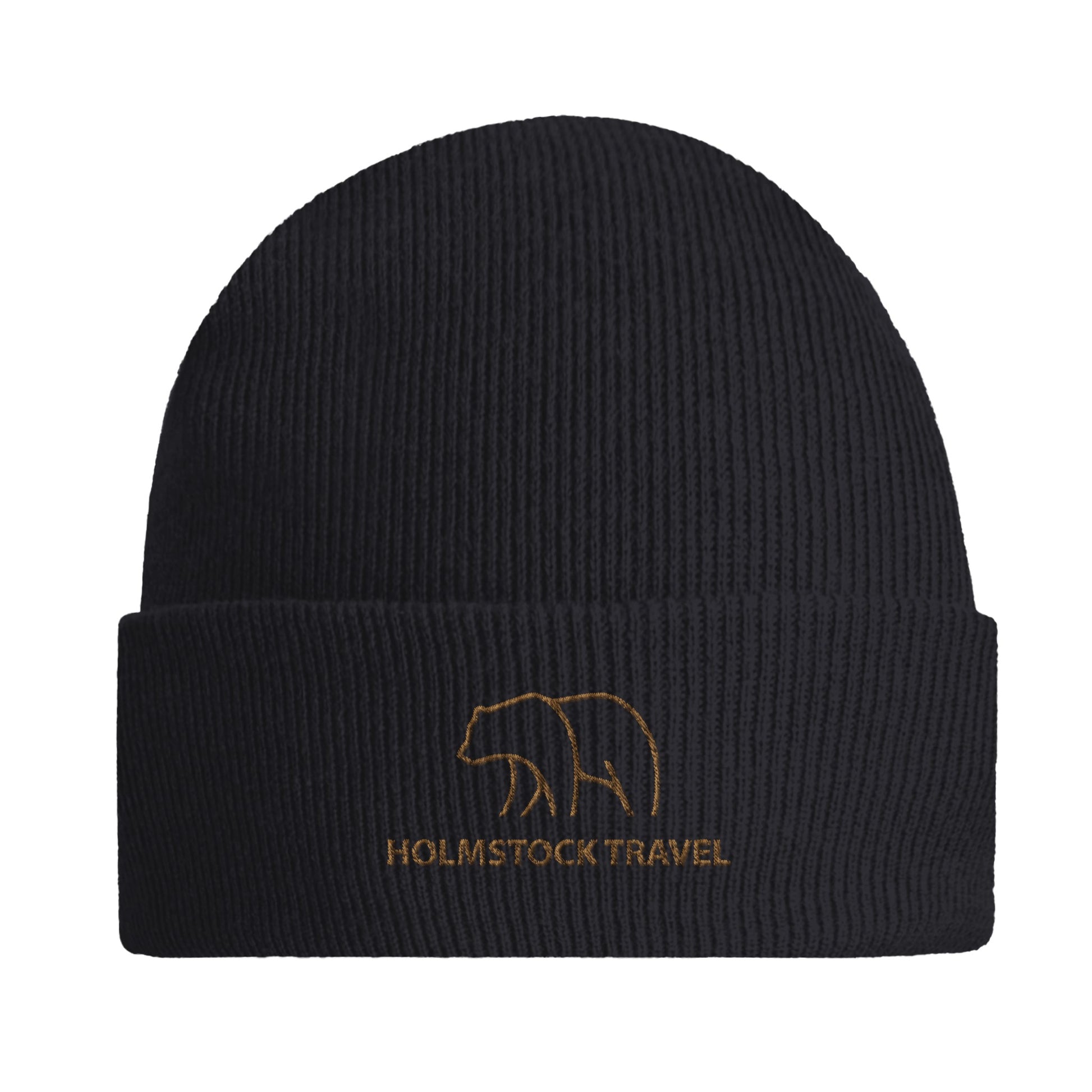 Zwart - Hoogwaardige, warme beanie van Holmstock Travel met het Bear Logo. Een prima must voor in de herfst en de winter. Outdoor kleding merchandise van Holmstock Travel reisbureau.