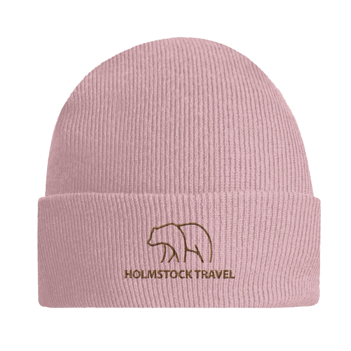 Pink - Hoogwaardige, warme beanie van Holmstock Travel met het Bear Logo. Een prima must voor in de herfst en de winter. Outdoor kleding merchandise van Holmstock Travel reisbureau.
