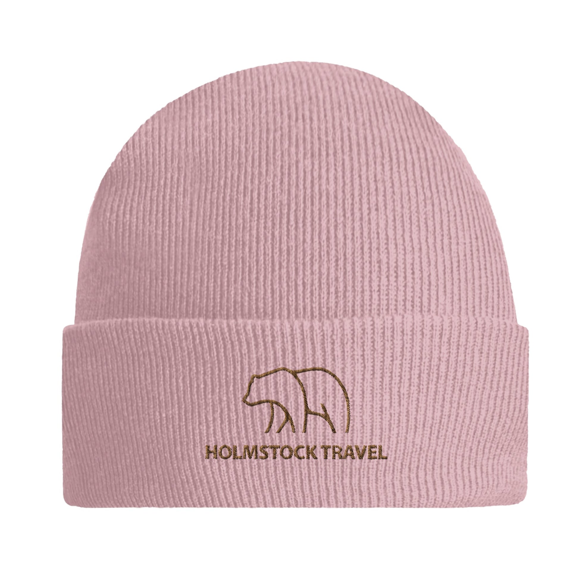 Pink - Hoogwaardige, warme beanie van Holmstock Travel met het Bear Logo. Een prima must voor in de herfst en de winter. Outdoor kleding merchandise van Holmstock Travel reisbureau.