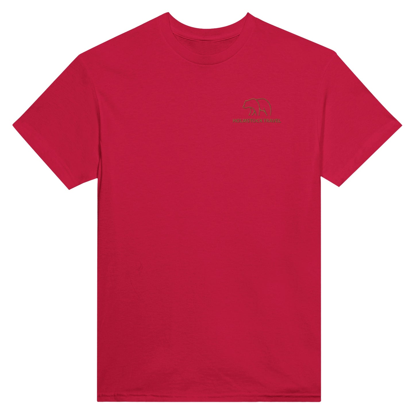Rood - Outdoor t-shirt van Holmstock Collectie - met geborduurd BEAR logo op de borst. Kwaliteitskleding merchandise van Holmstock Travel.
