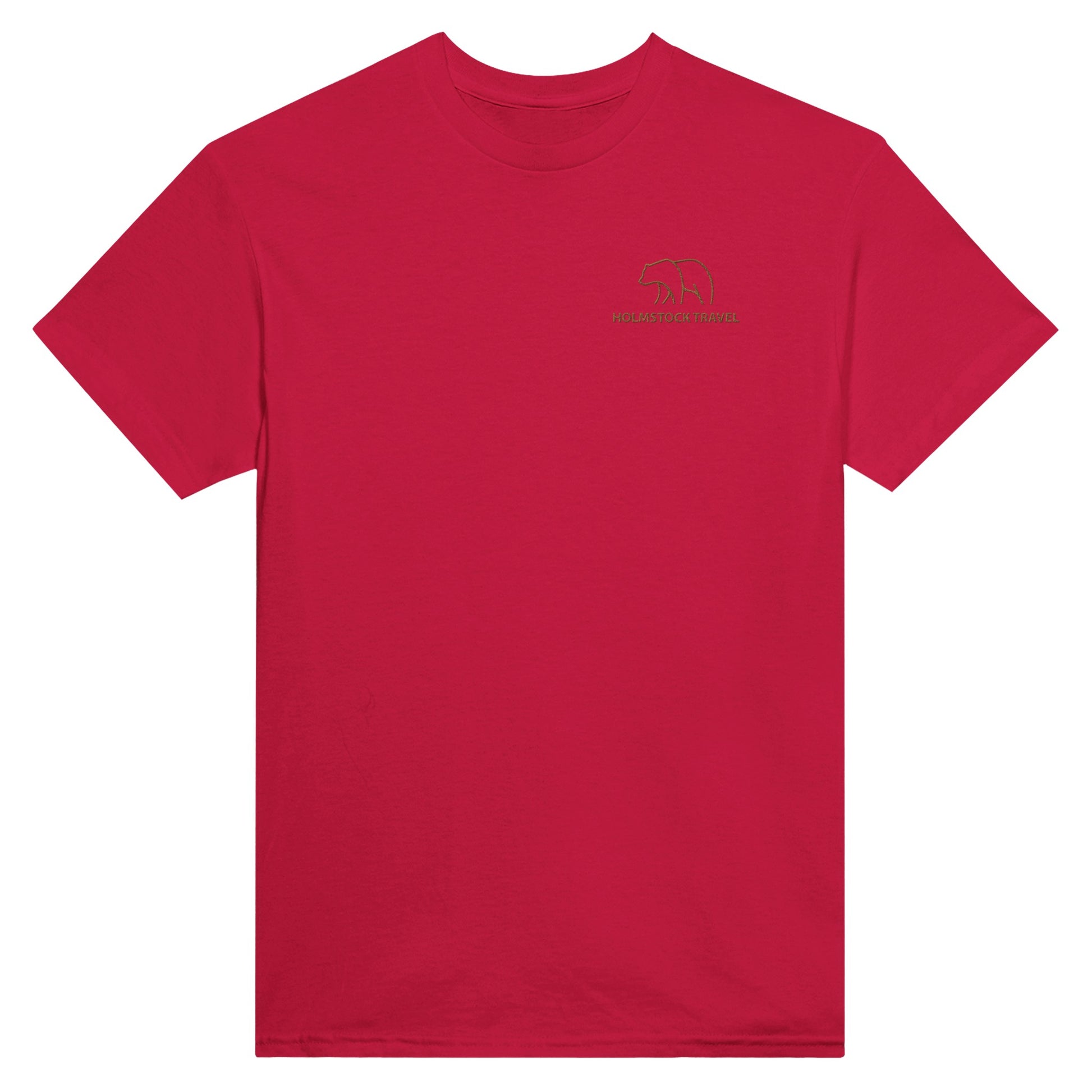 Rood - Outdoor t-shirt van Holmstock Collectie - met geborduurd BEAR logo op de borst. Kwaliteitskleding merchandise van Holmstock Travel.