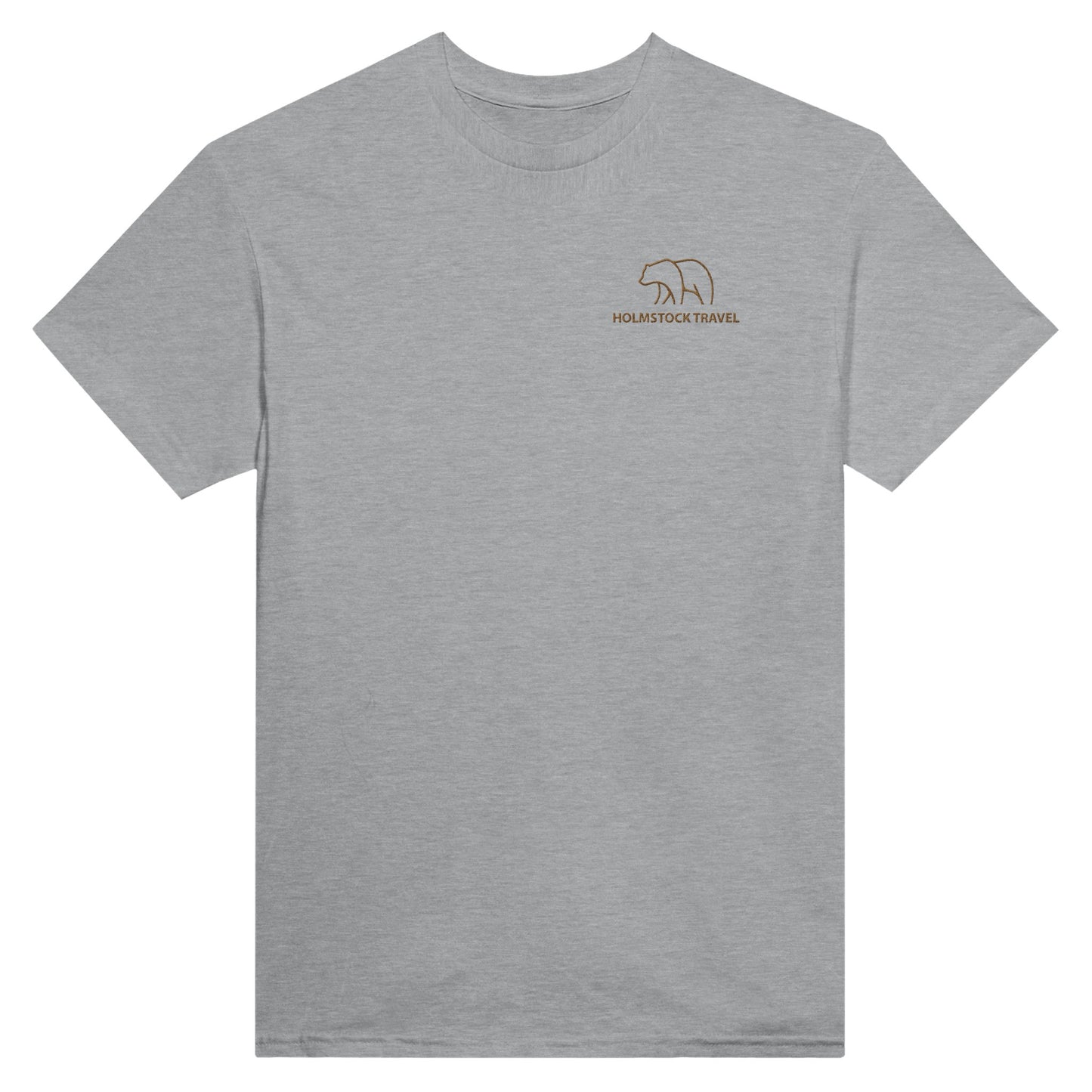 Lichtgrijs - Outdoor t-shirt van Holmstock Collectie - met geborduurd BEAR logo op de borst. Kwaliteitskleding merchandise van Holmstock Travel.