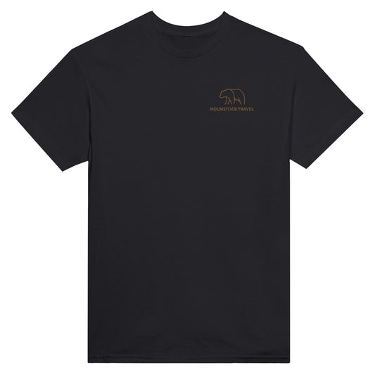 Zwart - Outdoor t-shirt van Holmstock Collectie - met geborduurd BEAR logo op de borst. Kwaliteitskleding merchandise van Holmstock Travel.