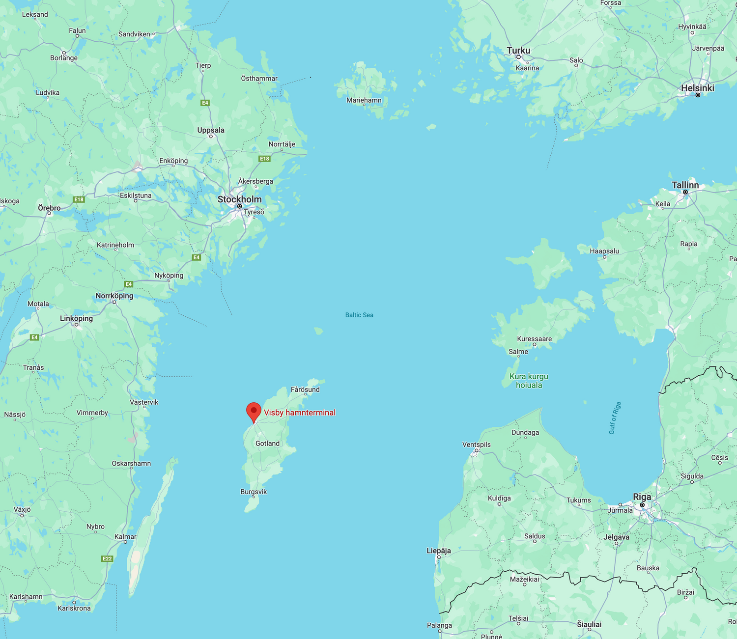 Visby op het eiland Gotland, Zweden. Vakantie, zomervakantie, boeken via reisbureau Holmstock Travel. Bron: Google maps.