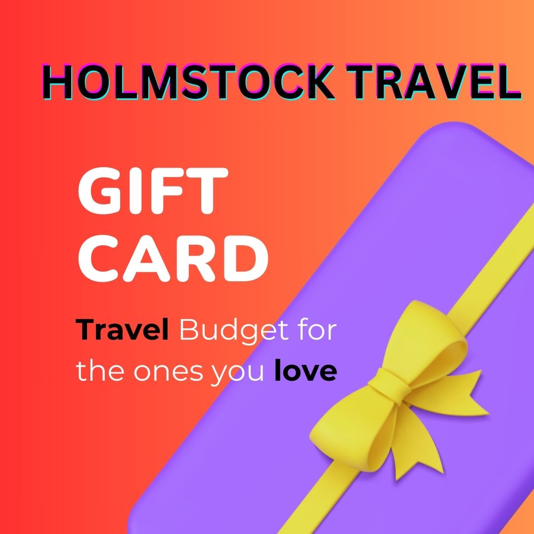 Geschenkbon Giftcard voor een reistegoed. Koop uw reisbon als tegoedbon bei reisbureau Holmstock Travel. Travel Budget for your loved ones. Een leuk cadeau als verjaardagscadeau. Cadeautip, tip, geschenkidee.