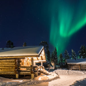 Noorderlichtreis Fins Lapland met verblijf in een traditionele houten log house cabin.