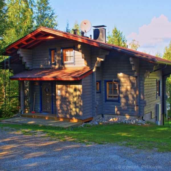 Hartje midden Finland een loghouse huren met bootje aan het meer tijdens de autorondreis via Helsinki met reisbureau Holmstock Travel
